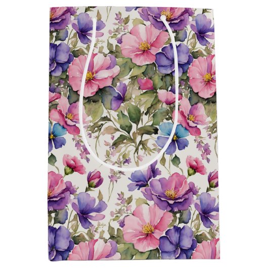 Sac Cadeau Moyen Illustration des fleurs pastel | Papier d'enrobage (Devant)