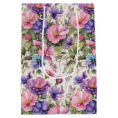 Sac Cadeau Moyen Illustration des fleurs pastel | Papier d'enrobage (Dos)