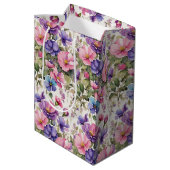 Sac Cadeau Moyen Illustration des fleurs pastel | Papier d'enrobage (Dos Angle)