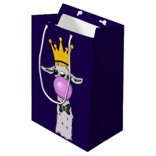 Sac Cadeau Moyen Illustration drôle de lama soufflant une bulle ros