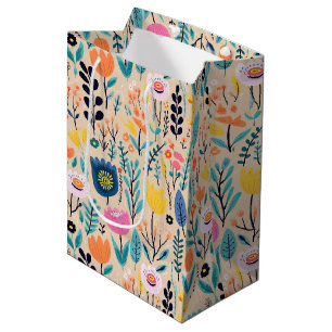 Sac Cadeau Moyen Illustration florale moderne simple d'art folklori