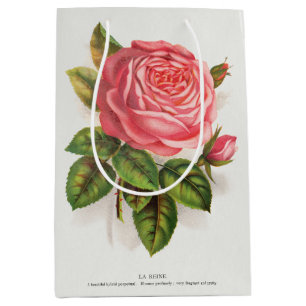 Sac Cadeau Moyen Illustration Florale Rose Rose Antique Cottagecore