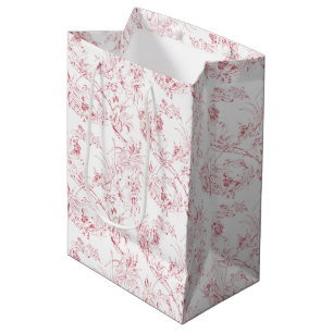 Sac Cadeau Moyen Imaginaire Floral vintage gravé rose-toile