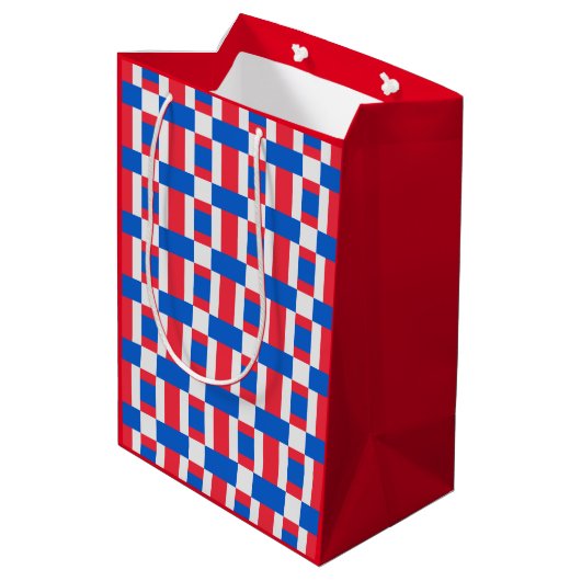 Sac Cadeau Moyen Impression Blocée Rouge Blanc Et Bleu (Dos Angle)