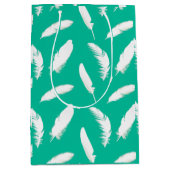 Sac Cadeau Moyen Impression de plume blanche sur turquoise (Devant)