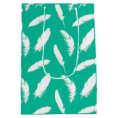 Sac Cadeau Moyen Impression de plume blanche sur turquoise (Dos)