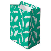 Sac Cadeau Moyen Impression de plume blanche sur turquoise (Dos Angle)