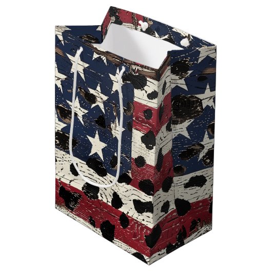 Sac Cadeau Moyen Impression léopard de drapeau américain rustique ( (Devant Angle)