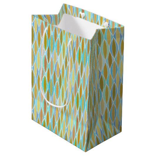 Sac Cadeau Moyen Impression ruban de milieu de siècle - bleus et ne (Devant Angle)
