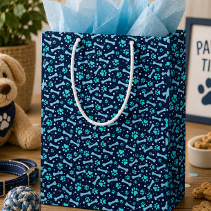 Sac Cadeau Moyen Impressions de pattes à l'aquarelle bleue Annivers
