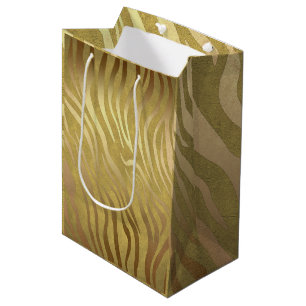 Sac Cadeau Moyen Imprimé zèbre bronze doré Safari Jungle Glamour