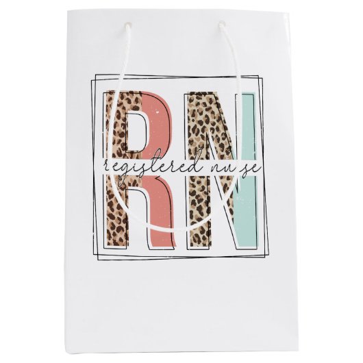 Sac Cadeau Moyen Infirmière inscrite RN Boho Leopard Pink (Devant)