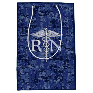 Sac Cadeau Moyen Infirmière inscrite RN Silber Caduceus Navy Blue C