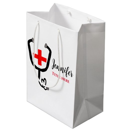 Sac Cadeau Moyen Infirmière médecin rouge plus stéthoscope ajouter (Dos Angle)