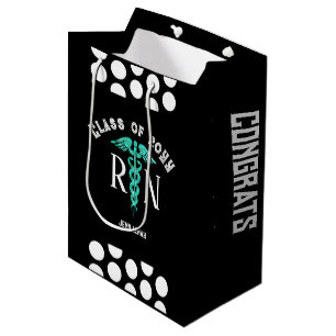 Sac Cadeau Moyen Infirmière RN Graduation Noir Blanc Personnalisé