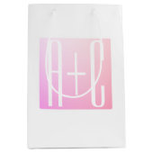 Sac Cadeau Moyen Initiales de couple | Gradation rose subtile (Devant)