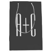 Sac Cadeau Moyen Initiales de couple modernes | Gris et blanc (Devant)