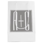 Sac Cadeau Moyen Initiales de couple modifiables | Blanc et gris (Dos)