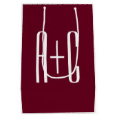 Sac Cadeau Moyen Initiales de couples simples | Blanc et bordeaux (Dos)