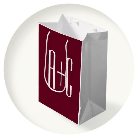 Sac Cadeau Moyen Initiales de couples simples | Blanc et bordeaux