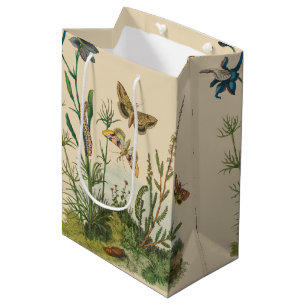 Sac Cadeau Moyen Insectes de jardin vintage, papillons, chenilles
