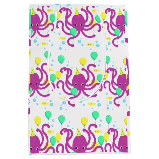Sac Cadeau Moyen Invitation de la mer, Anniversaire de la pieuvre (Devant)