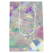 Sac Cadeau Moyen Iridescente Tinsel Joyeux Noël White Snowflake (Dos)