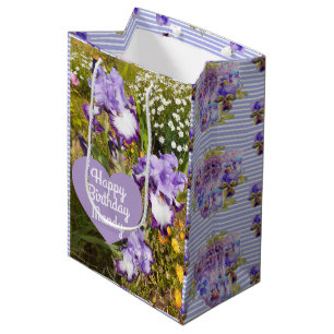 Sac Cadeau Moyen Iris Irises Fleur violette Anniversaire Filles Nom