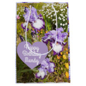 Sac Cadeau Moyen Iris Irises Fleur violette Anniversaire Filles Nom (Devant)