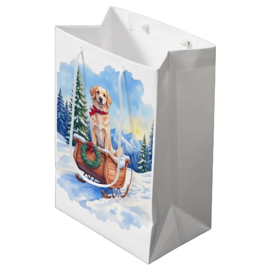 Sac Cadeau Moyen Irish Setter Enjoying Christmas Sleigh Ride Winter (Devant Angle)