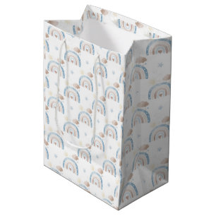 Sac Cadeau Moyen Ivory Blue Taupe Boho Rainbow Nuages Star Boy Cade