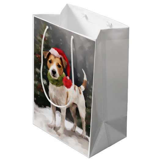 Sac Cadeau Moyen Jack Russell Chien à Noël de neige (Dos Angle)