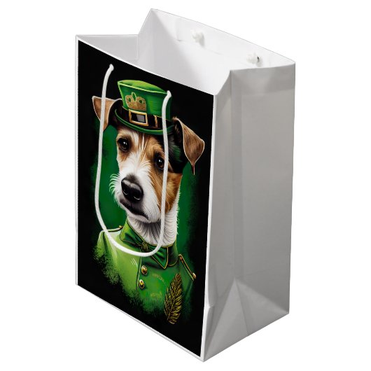 Sac Cadeau Moyen Jack Russell Chien en robe de fête St. Patrick (Devant Angle)