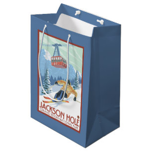 Sac Cadeau Moyen Jackson Hole, skieur du Wyoming et tram