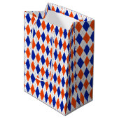 Sac Cadeau Moyen Jacquard orange et bleu diamant (Devant Angle)