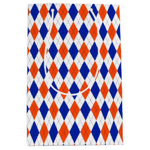 Sac Cadeau Moyen Jacquard orange et bleu diamant