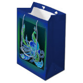 Sac Cadeau Moyen Jade Majesty Elegant Vert et bleu paon (Devant Angle)