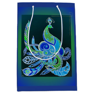 Sac Cadeau Moyen Jade Majesty Elegant Vert et bleu paon