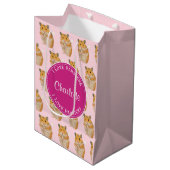 Sac Cadeau Moyen J'aime Hamsters Motif Hamster rose (Devant Angle)