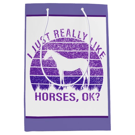 Sac Cadeau Moyen J'aime vraiment les chevaux en violet (Devant)