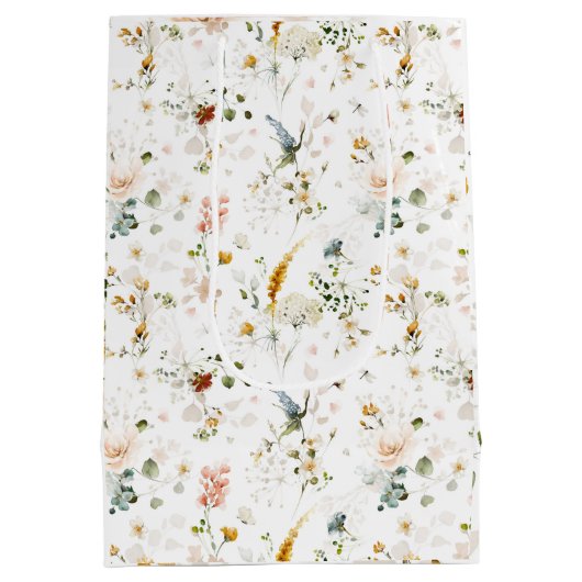 Sac Cadeau Moyen Jardin de fleurs sauvages à l'aquarelle élégant (Dos)