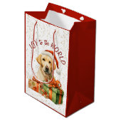 Sac Cadeau Moyen Jaune Labrador Retriever Père Noël Noël (Devant Angle)
