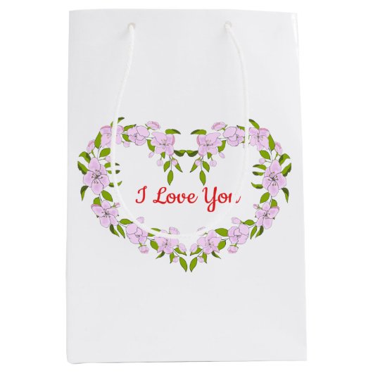 Sac Cadeau Moyen Je t'aime Fleurs mignonnes (Devant)