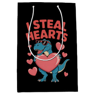 Sac Cadeau Moyen Je vole des cœurs T Rex Dinosaure Saint-Valentin