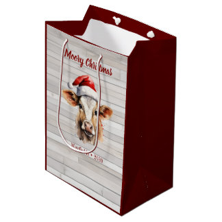 Sac Cadeau Moyen Jersey Cow Barn Wood "Moory Christmas"