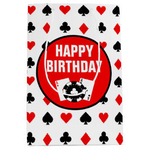 Sac Cadeau Moyen Jetons et Cartes de Casino Rouge Noir et Blanc