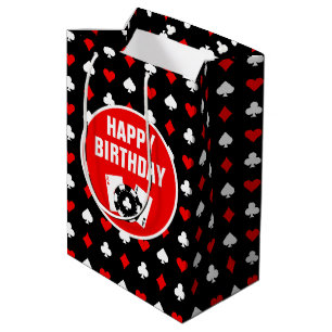 Sac Cadeau Moyen Jetons et Cartes de Casino Rouge Noir et Blanc Moy
