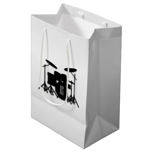 Sac Cadeau Moyen Jeu de tambour Monogramme Argent (Devant Angle)