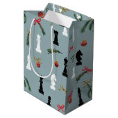 Sac Cadeau Moyen Jeu d'échecs de Noël Pièces Motif Bleu (Dos Angle)