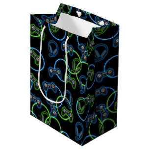 Sac Cadeau Moyen Jeu vidéo Neon Blue & Green Motif